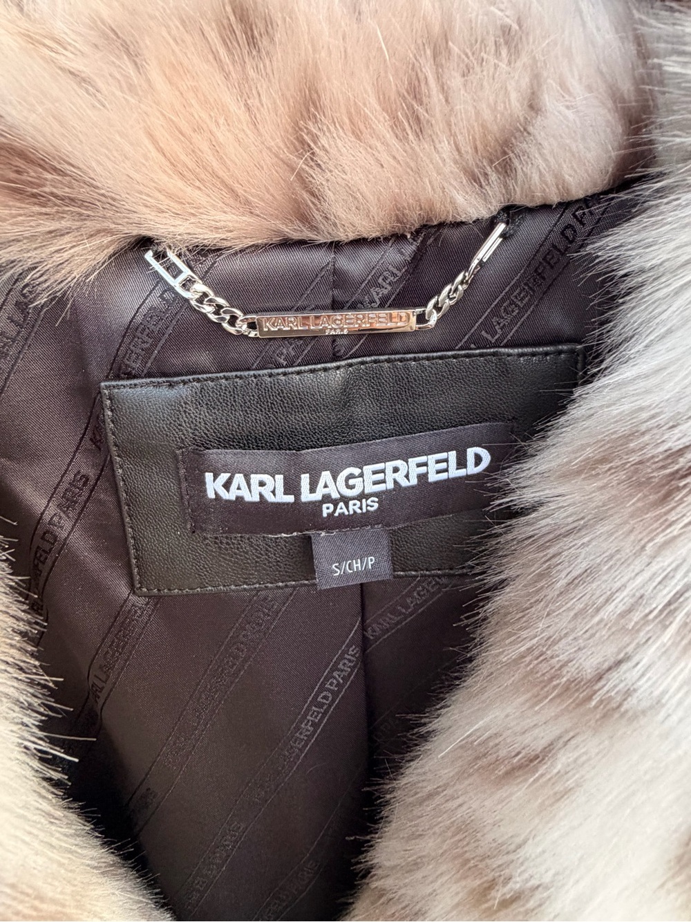 Karl Lagerfeld Cream and Light Brown Faux Fur Coat - Picture 3 of 3